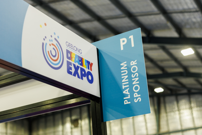 Geelong Expo logo on the exhibitor booth